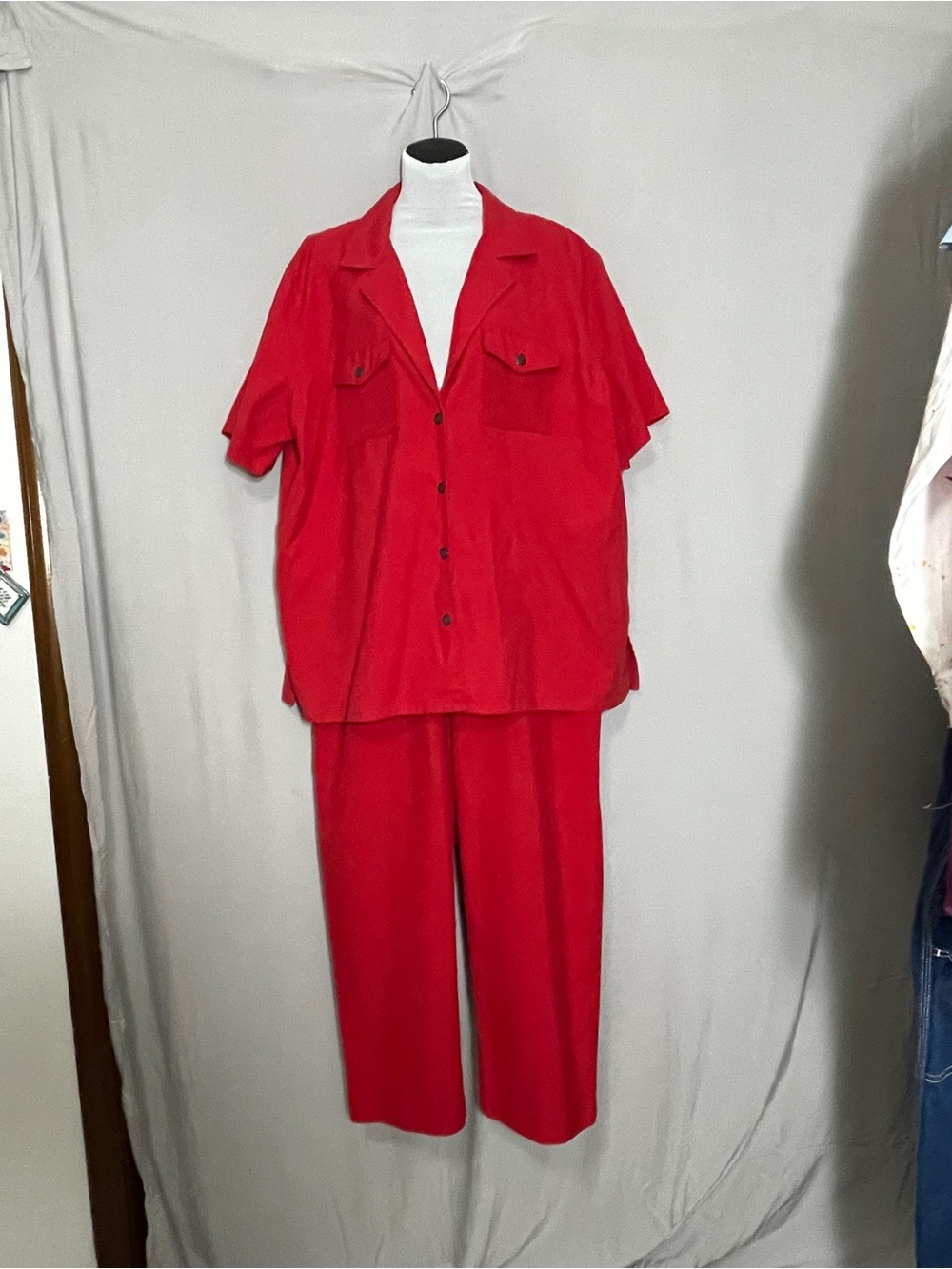 Alfred Dunner Red 2-Piece Outfit Set Button Collared Top Pants Plus 18W/20W
